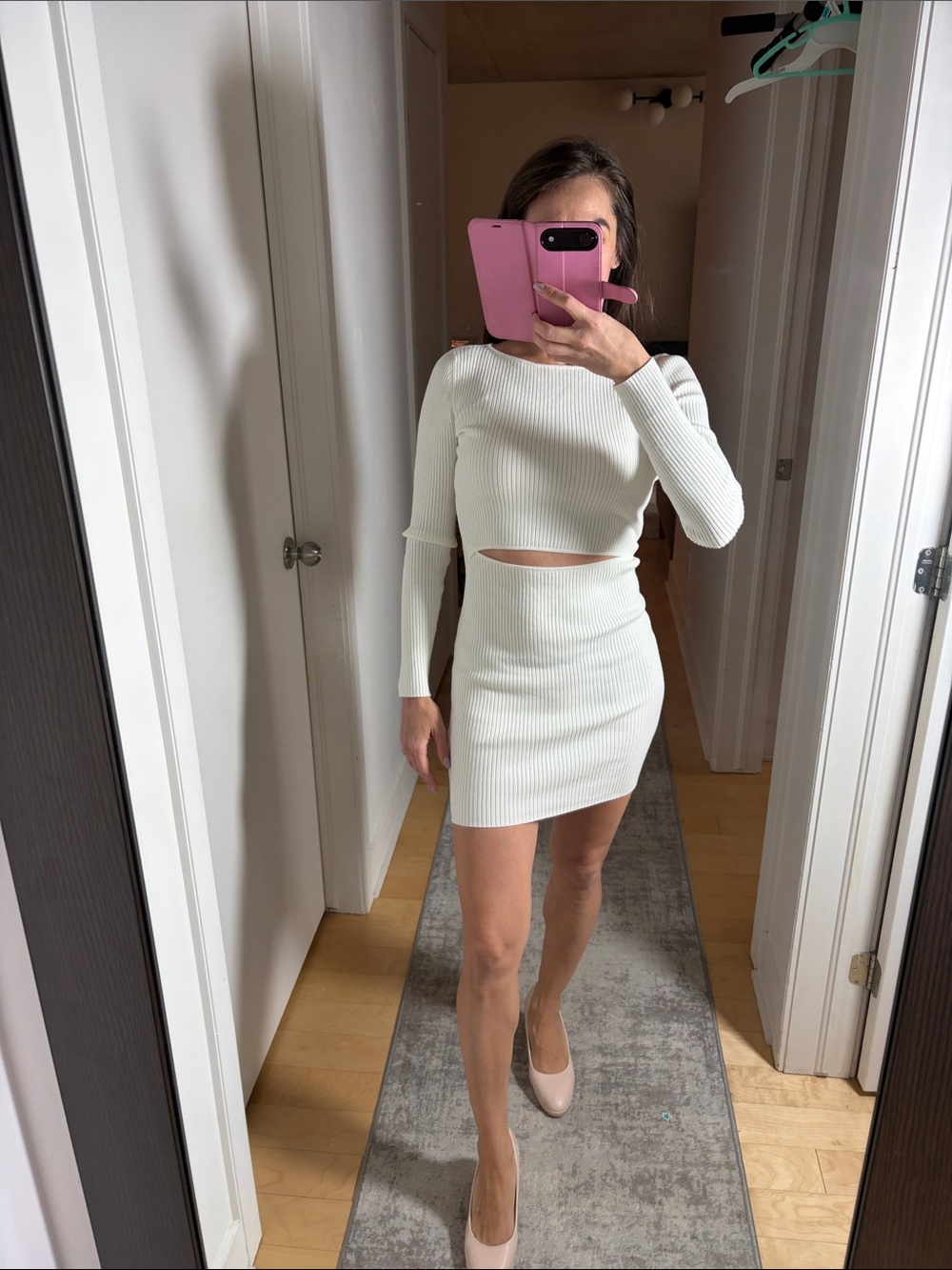 Wilfred Cream Ribbed Cutout Mini Dress Set